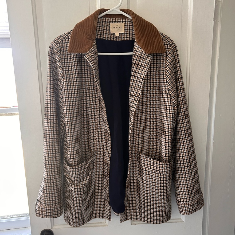 Sezane Will Jacket Navy Ochre Houndstooth - Size S